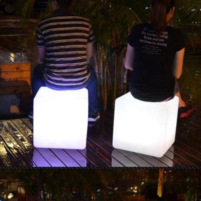 China Bar hotel home PE material LED cube emitting stool rotomolding products decoration plastic lamp shell 40cm*40cm for sale