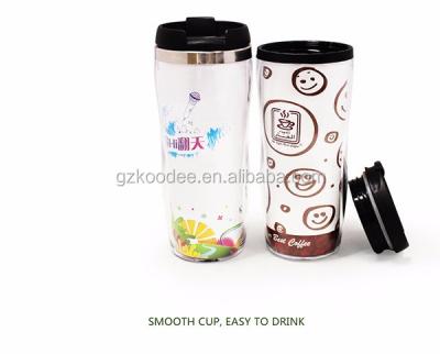 China Double layer plastic tumbler Hot sale bpa free insulated plastic coffee cups with paper insert for sale