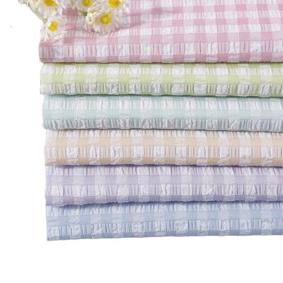 China High Quality Multiple Colors Style Fabrics Breathable Fresh Plaid Breathable Stretch Yarn-Dyed Cotton Seersucker Fabric for sale