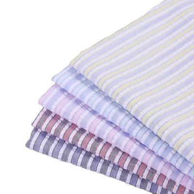 China Breathable Fabric Women Shirt Yarn Dyed Stripe Cotton Seersucker Fabric Plaid OEM Customized Colorful For Dress for sale