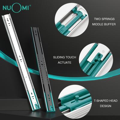 China Easily Assemble NUOMI Furniture Hardware Tandem Box Double Wall Push To Ball Bearing Open Snap On Stainless Steel Drawer Channel Slide for sale