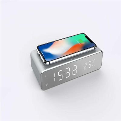 China Phone Charging 12/24H Mirror Clock Temperature Date Wireless Charging Function LED Electronic Alarm Clock Wireless Charger for sale