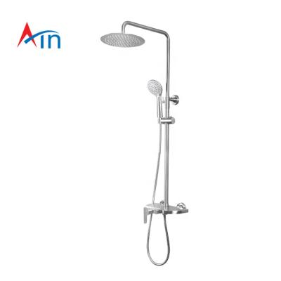 China With Slide Bar Stainless Steel Wall Mount Mixer Taps Hot Cold Rain Shower In Wall Bathroom Faucet Set for sale