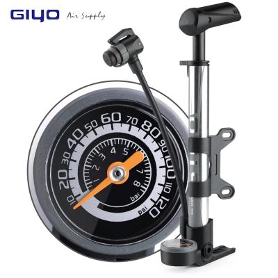 China GIYO Aluminum/Alloy Bike Pumps Hose Pressure Gauge 120 PSI Bicycle Air Inflator Pump for sale