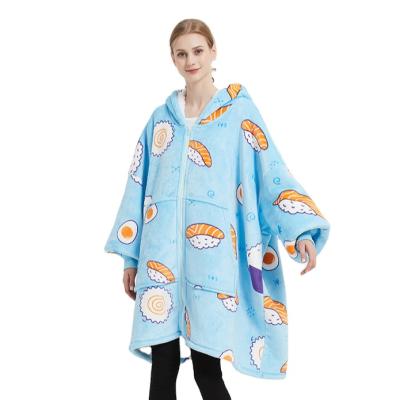 China New Design Anti-Pulling Hoodie Cover Design Adult Oversized Blanket Zipper Big Lazy Covering Flannel Sweater for sale