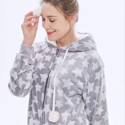 China Hot Selling Comfy Flannel QUICK DRY Sherpa Offset Print Pajamas Women Zipper Overalls Pajamas Adult Sleepwear for sale