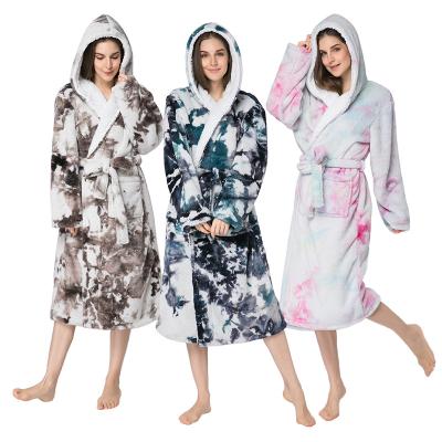 China Breathable Cheap Tie Dye Wholesale Comfortable Home Bathrobe Women Terry Fleece Hooded Bathrobe For Long for sale