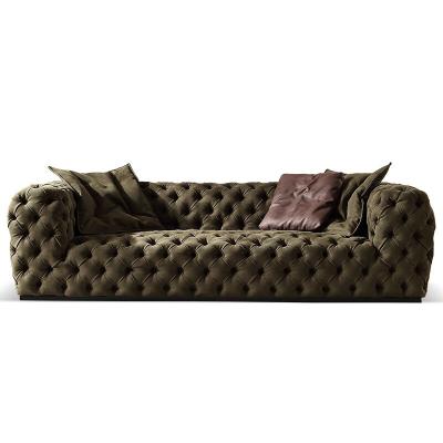 China Solid Wood Legs Living Room Sofa Genuine Leather Sofa 3 Seater Dark Green for sale