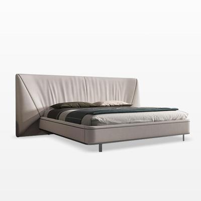 China Cama de tamaño real de cuero genuino gris Pierna SS Cama con marco de madera sólida en venta