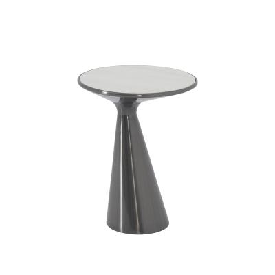 China Living Room Small Stainless Steel End Table Side Table With Satin Black finish Natural Marble Top Metal Table for sale