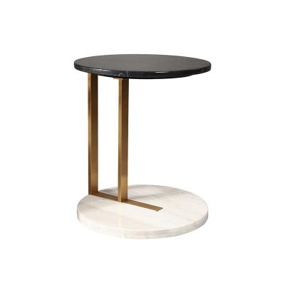 China Living Room Small Stainless Steel End Table Side Table With Brushed Gold Natural Marble Top Marble Base for sale