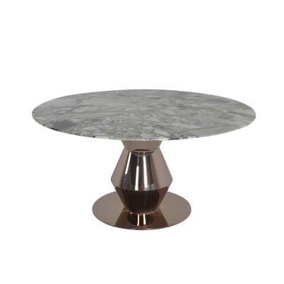 China Rose Gold Stainless Steel Dining Table Mirror Finish Large Marble Dining Table for sale