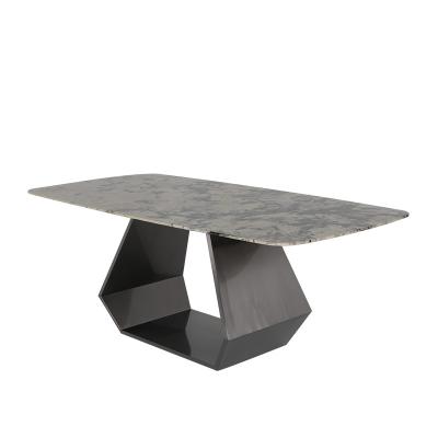 China Black Finish Marble Pedestal Dining Table Rooms Rectangular Steel Table for sale