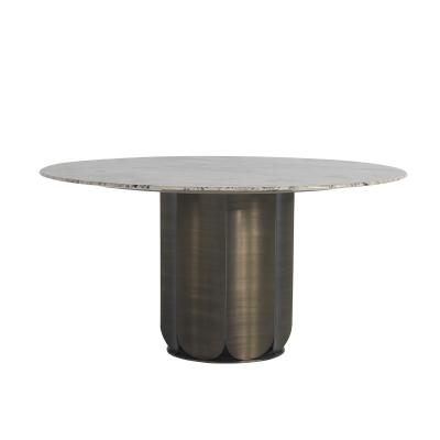 China Bronze Marble Top Round Table Matte Marble Top Dining Table Set 6 Seater for sale