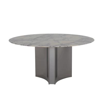 China Silver Marble Top Round Dining Table Stainless Steel Legs For Restaurant for sale