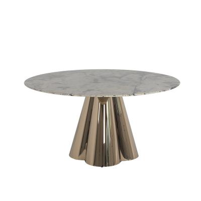 China Round Marble Metal Dining Table Stainless Marble Table Gold Legs for sale