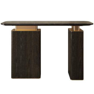 China Walnut Veneer Black Console Table With Marble Top Living Room Furniture for sale