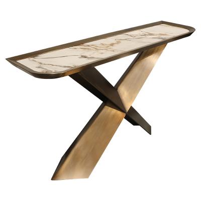 China Wall Brass Gold And Marble Console Table With Stainless Steel Base for sale