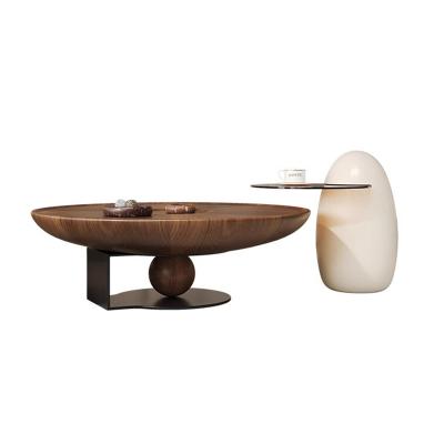 China Oak Veneer Central Round Coffee Table Natural Wood Top Metal Legs For Living Room and Hotel Use for sale