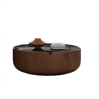 China Oak Central Round Coffee Table Marble Top Coffee Table With Solid Wood Legs for sale