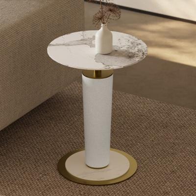 China Brushed White Ceramic Top End Table With Stainless Steel Leg Base for sale