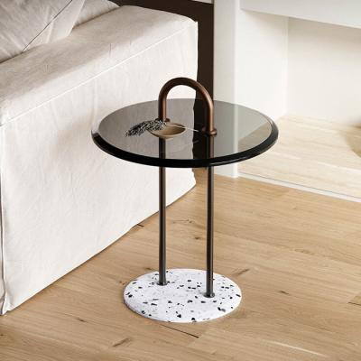 China Black Metal And Glass Side Table Customized Round Glass And Metal Side Table for sale