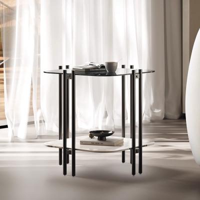 China Brushed Square End Table Silber Grau Glas Oberfläche Metall End Table zu verkaufen