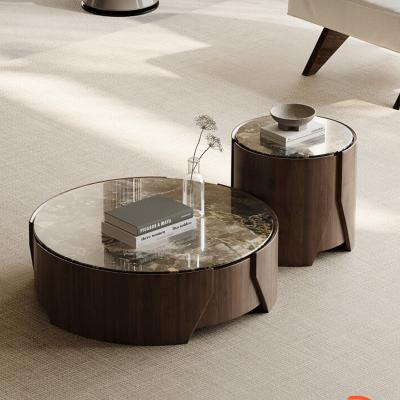 China Tabla de café de mármol central Piedra natural Piernas de madera para uso en el salón y el hotel en venta