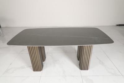 China Customized Ceramic Top Dining Table With Stainless Steel Base Bronze Finish for sale