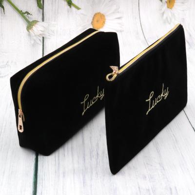 China Lady Suede Velvet Makeup Brush Pouch Bag Black Luxury Beauty Beauty Make Up Bag Zipper Cosmetic Travel Bags Packaging Packaging for sale