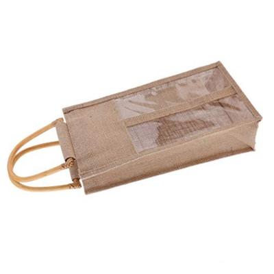 China Luxury Eco-Friendly Gift Bag Portable Champagne Maker Jute Hemp Two Wine Bottle Cover Bags High Grade Christmas Wine Bags for sale