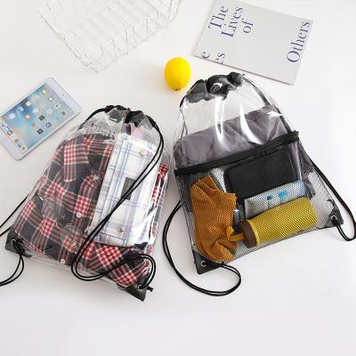 China Wholesale Eco-Friendly Promotional Large Plastic Drawstring Bag Backpack For Travel Customize Transparent PVC Drawstring Backpack For Kids for sale