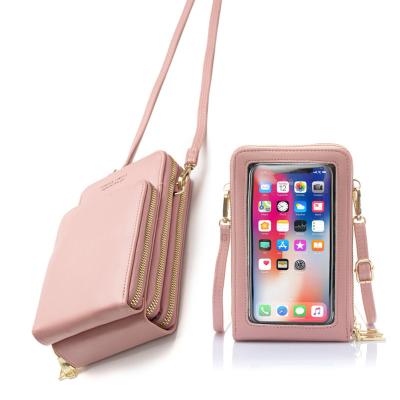 China Wholesale PU Leather Large Capacity Touch Screen Mobile Phone Bag With Card Holders Cross - Body Bag Handbags For Women for sale