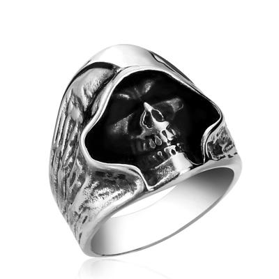 China SS8-156R stainless steel skull demon soldier punk steel skeleton biker ring for men rock vintage charm jewelry for sale