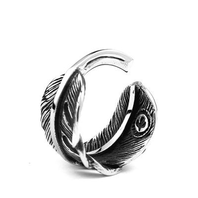 China SS8-432R Vintage Soldier Stainless Steel Feather Ring Fashion Jewelry Steel Punk Gift for sale