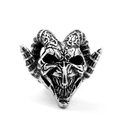 China SS8-422R Vintage Stainless Steel Soldier New Style Personality Goat Ring Titanium Steel Men's Punk Jewelry for sale