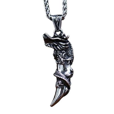 China SS8-644P Vintage Punk Stainless Steel Soldier Carved Ivory Dragon Pendant Necklace for sale