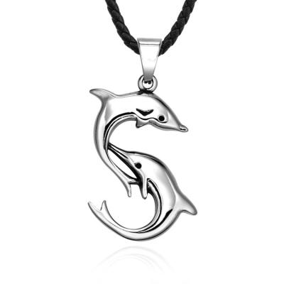 China Cute S Stainless Steel Vintage Double Dolphin Stainless Steel SS8-629P Soldier Pendant Necklace for sale