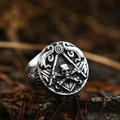 China SS8-799R fashion jewelry men's jewelry carven steel CLASSIC round bone soldier skull cross skull ring vintage for sale