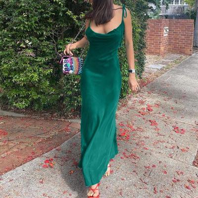 China Solid 2022 Mumaroho WDB7141GB Women's Summer Spring Bodycon Satin V-Neckline Breathable Backless Dress Maxi Dress Sexy Sleeveless for sale