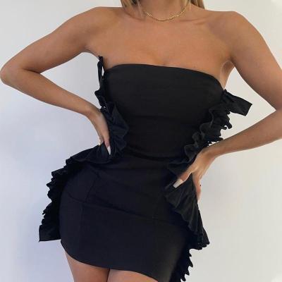 China Mumaroho WDB7198B Spring 2022 Breathable Bodycon Summer Dresses Strapless Solid Black Off The Shoulder Sexy Party Mini Dress For Women for sale