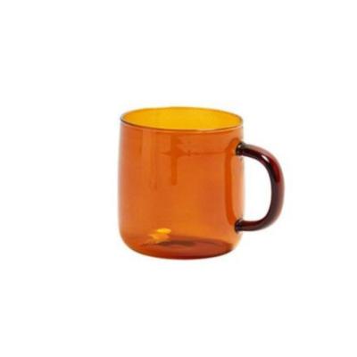 China 2021 Good Quality Stocked Mouth Juice Blown Reusable Coffee Mugs With Handle Color Glass Cup for sale