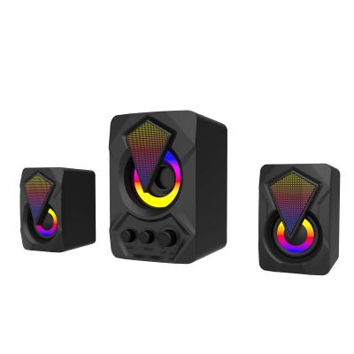 China Flashing LED Light Led Lgihted Desktop Deep Bass 2.1 Channel Waterproof Small Home Theater Speaker for sale