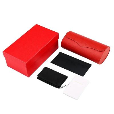 China Luxury Fashionable Logo Glasses Packing Sunglasses Box Custom Brand Fashion Metal Monocle Sunglass Case Brand Set Bag UNIQUE Red for sale