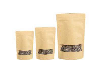 China Heat Sealed Brown Kraft Paper Zipper Coffee Packaging Bags With Window for sale