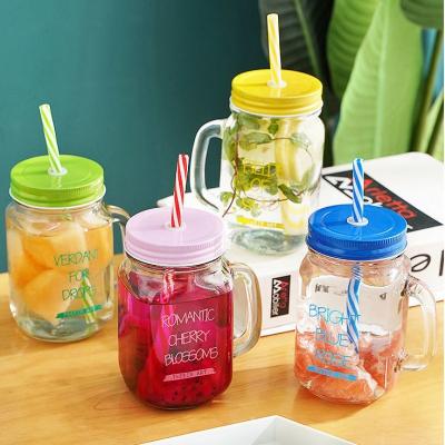 China Wholesale Bulk Stocked Clear Tumbler Viable Folding Mug Cups Mason Jar With Handle In Glass 12oz for sale