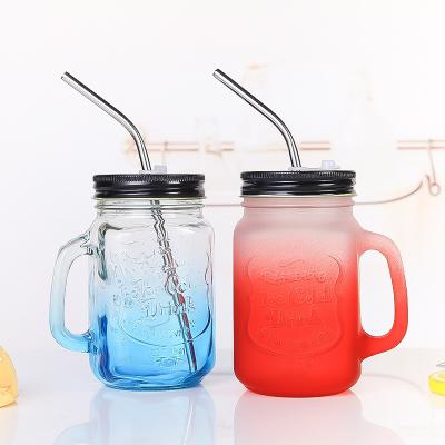 China Wholesale Clear Bulk Mason Jar Cup 500ML Drink Juice Coffee Viable Folding Stocked Iced Storage With Handle for sale