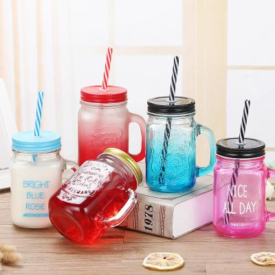 China Wholesale Custom 16oz 480ml Viable Folding Stored Empty Glass Mason Jar Juice Drinks Custom Iced Coffee Storage With Straw for sale