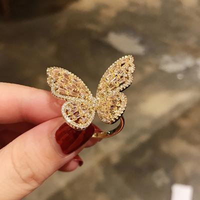 China Crystal Red Exaggerated Zircon Temperament Personality Butterfly Ring Net Index Ring Knuckle Ring Lead Free Nickel Free for sale