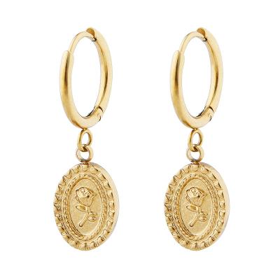 China Trendy Nickel Free Lead Free 14k Gold And Vintage Female Rose Stainless Steel Hoop Earring for sale